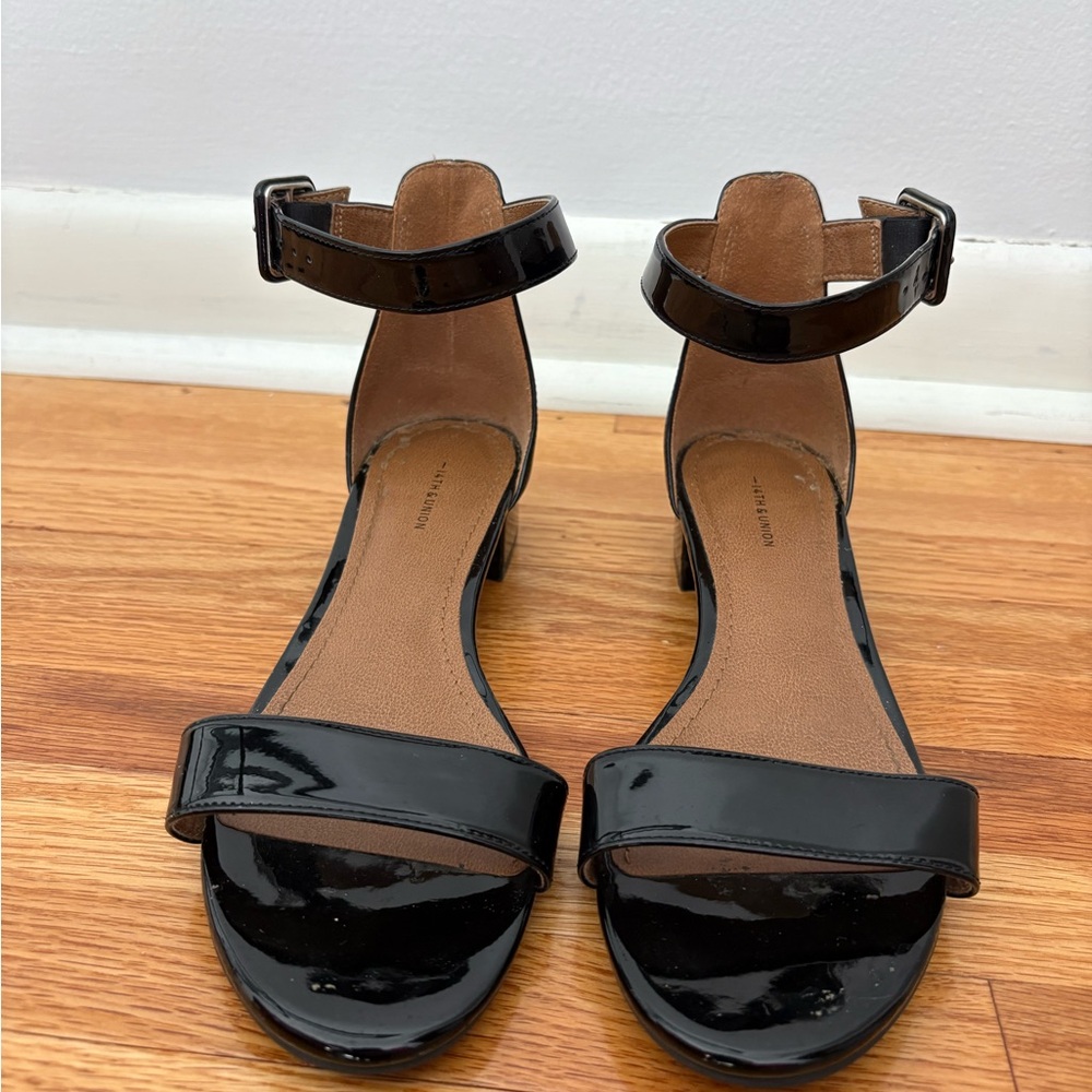 14th & Union Black Patent Ankle Strap Sandals
